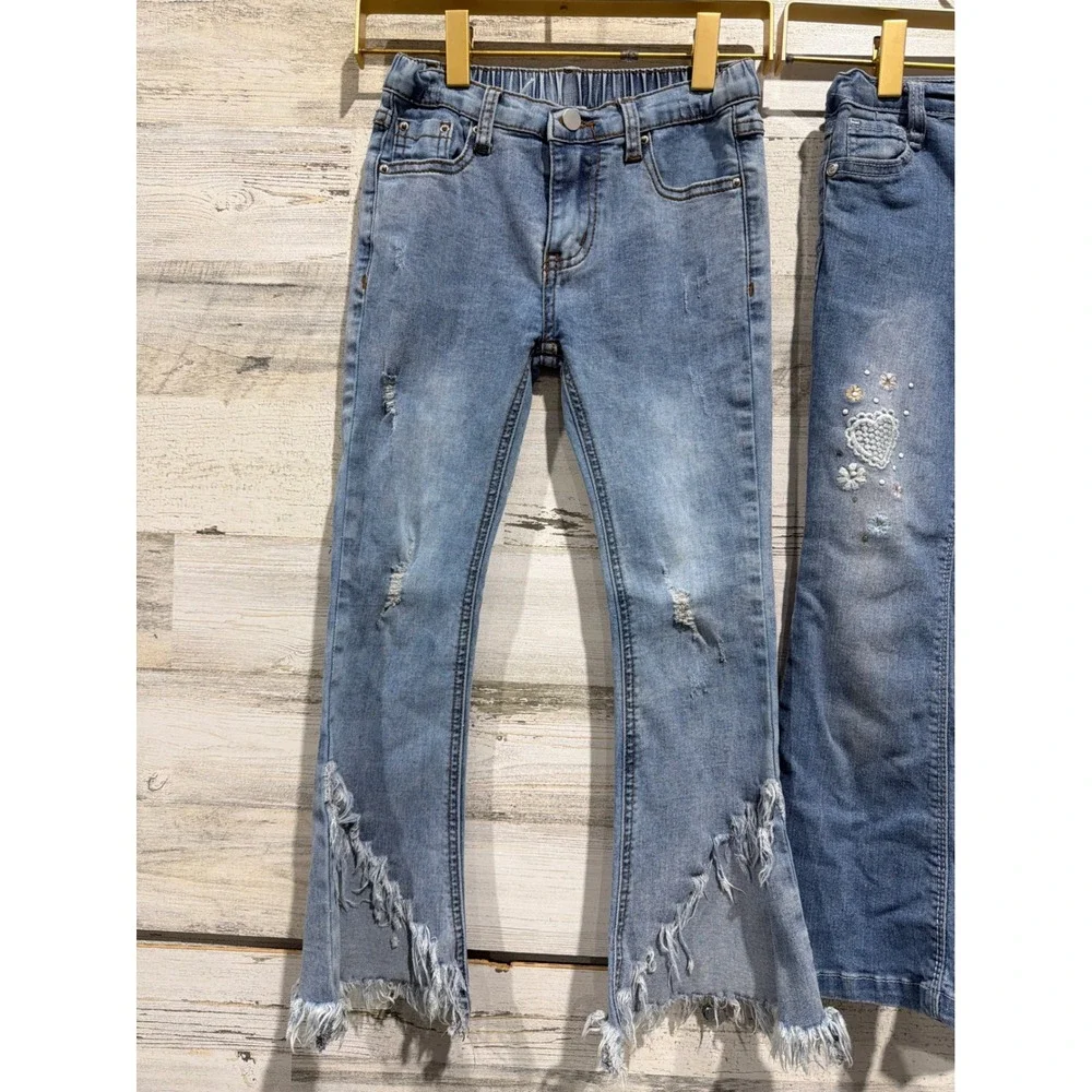 Hayden Wallflower Jeans Girls 6 Blue Distressed Embroidered Flare Bundle